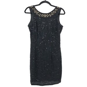 Stenay Silk Beaded Dress Womens 8 Black Flapper‎ Evening Wear Vintage 20's Style